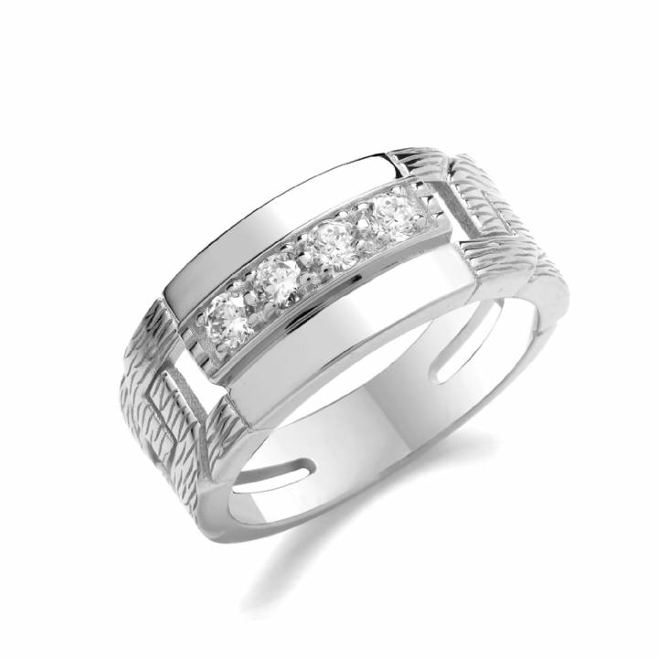 New Silver 4 Stone Set Curb Decoration Band Ring