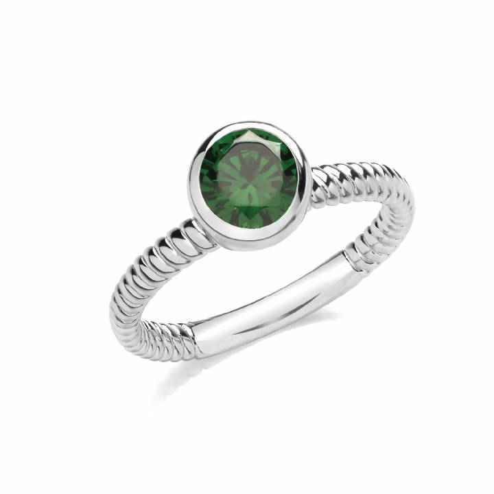 New Silver Green Stone CZ Rope Shoulder Ring