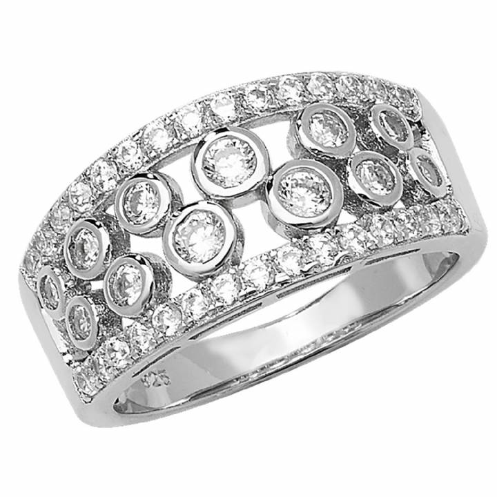 New Silver White Stone Set Wide Band Ring 1101266