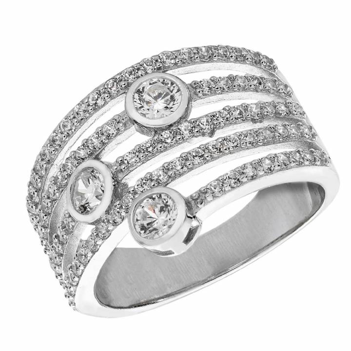 New Silver 4 Row Stone Set Wide Band Ring 1101267