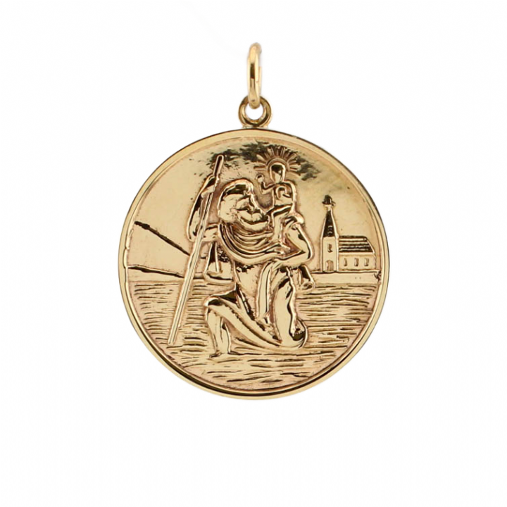 Pre-Owned 9ct Yelow Gold Round St Christopher Pendant 1510719