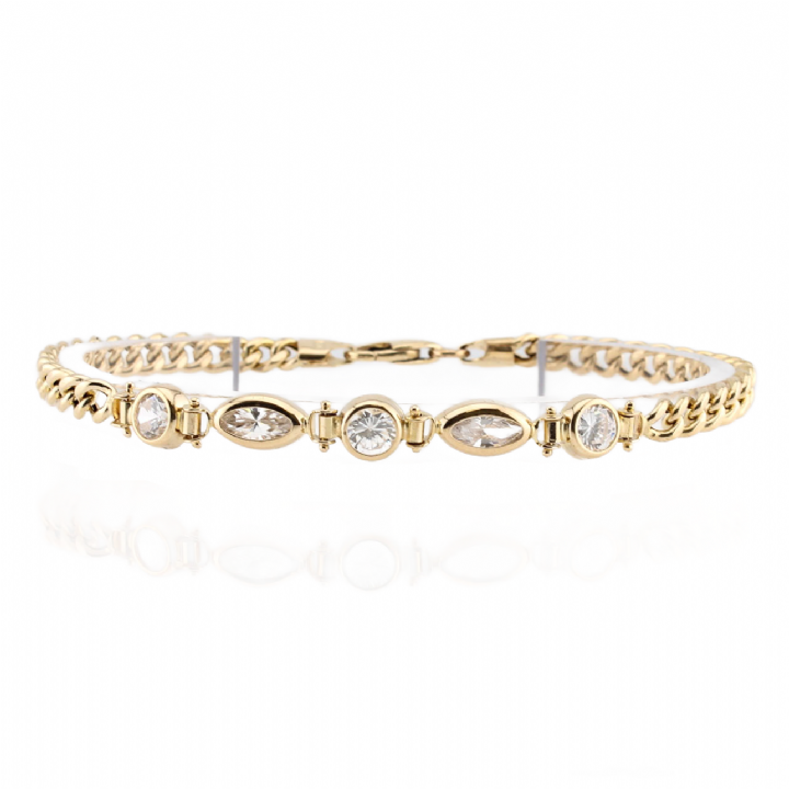 Pre-Owned 9ct Yellow Gold Stone Set Curb Bracelet