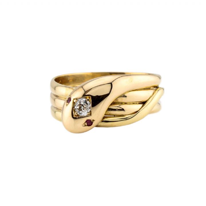 Pre-Owned 18ct Yellow Gold Stone Set Snake Ring
