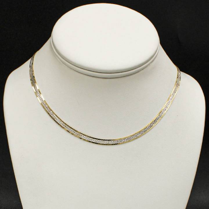Pre-Owned 9ct Yellow & White  Gold Flat Herringbone Necklet