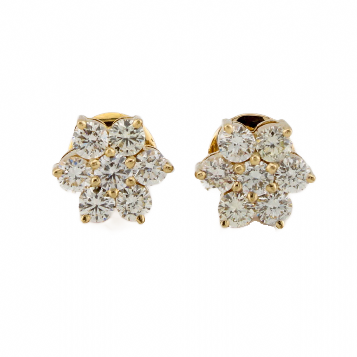 Pre-Owned 14ct Yellow Gold Diamond Daisy Cluster Earrings 1.08ct