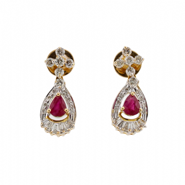 Pre-Owned 18ct Gold Diamond & Ruby Drop Earrings 1607860