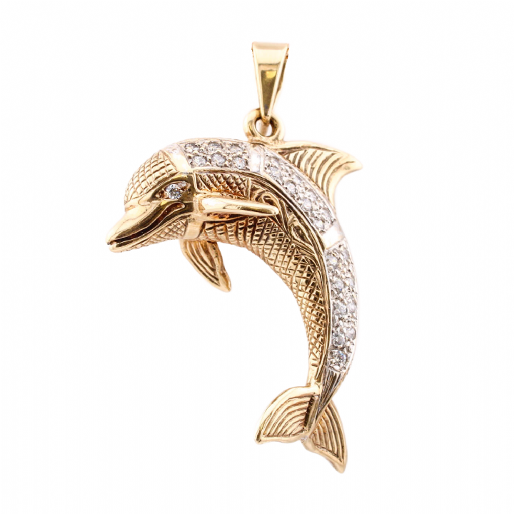 Pre-Owned 9ct Yellow Gold Stone Set Dolphin Pendant 1510646