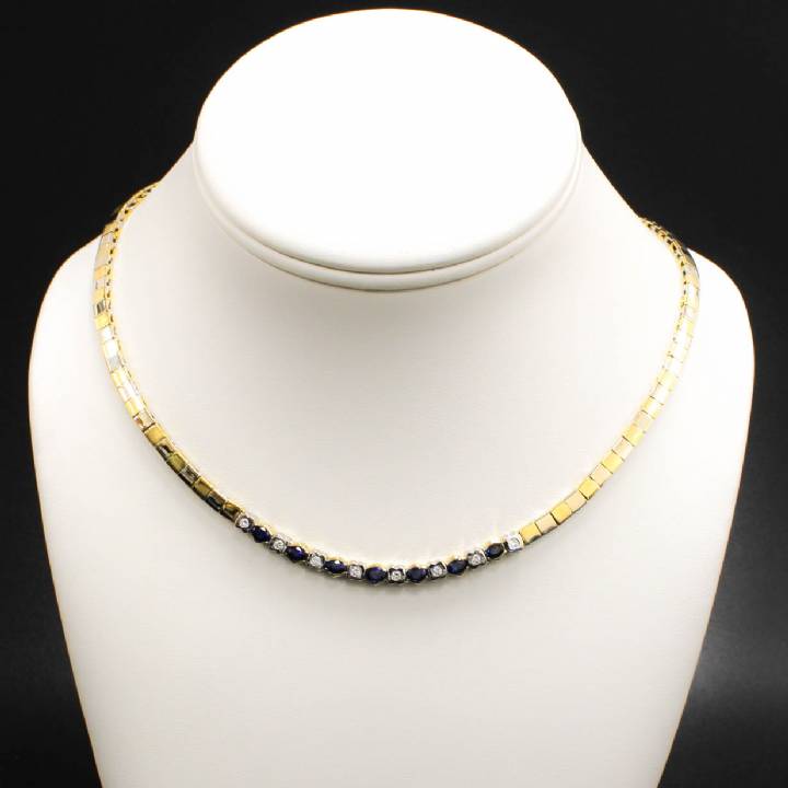 Pre-Owned 14ct 2 Colour Diamond & Sapphire Necklace Total 0.24ct 1607876