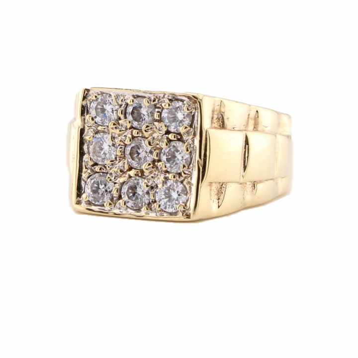 Pre-Owned 9ct Yellow Gold White Stone Signet Ring 1508473