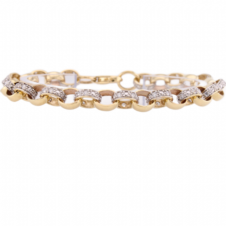 Pre-Owned 9ct Yellow Gold Plain & Stone Set Belcher Bracelet 1503894