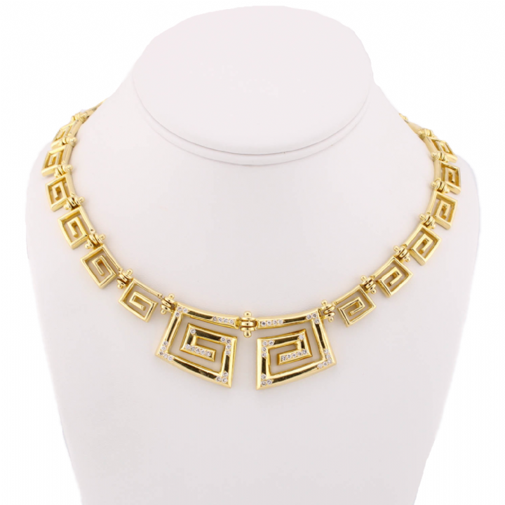 Pre-Owned 18ct Yellow Gold Diamond Greek Key Necklet 1.00ct 1607910