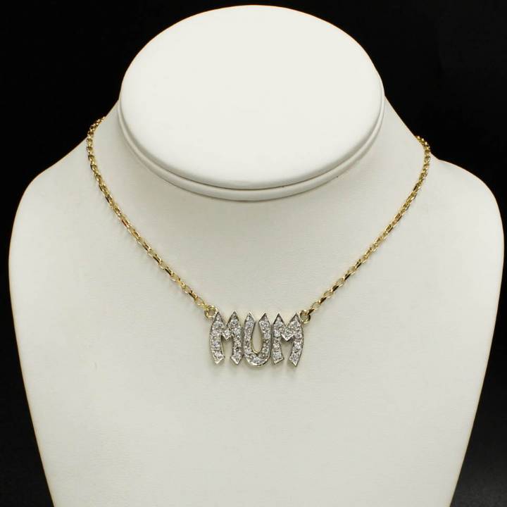 Pre-Owned 9ct Yellow Gold Stone Set 'MUM' Necklace