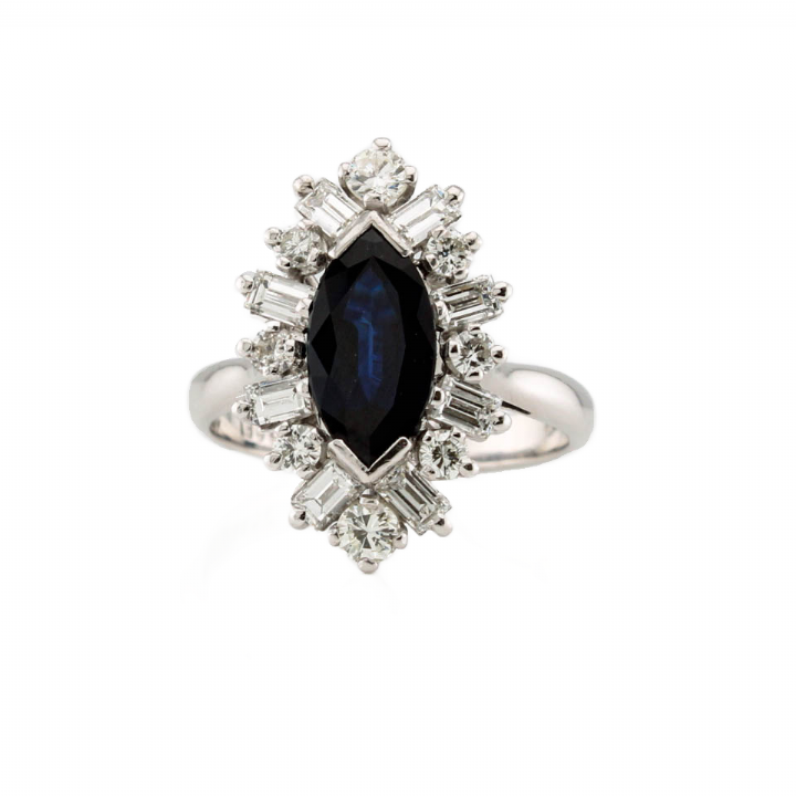 Pre-Owned 18ct White Gold Diamond & Sapphire Cluster Ring 0.90ct