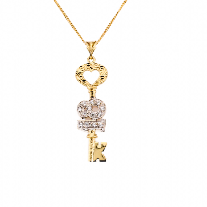 Pre-Owned 9ct Yellow Gold Stone Set '18' Key Pendant & Chain 1511603