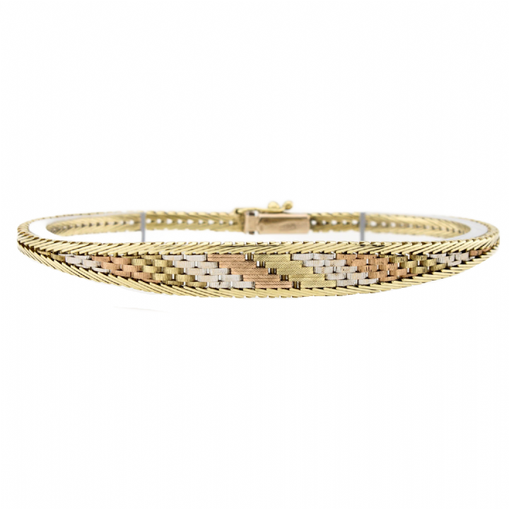 Pre-Owned 9ct 3 Colour Gold Brick Style Bracelet