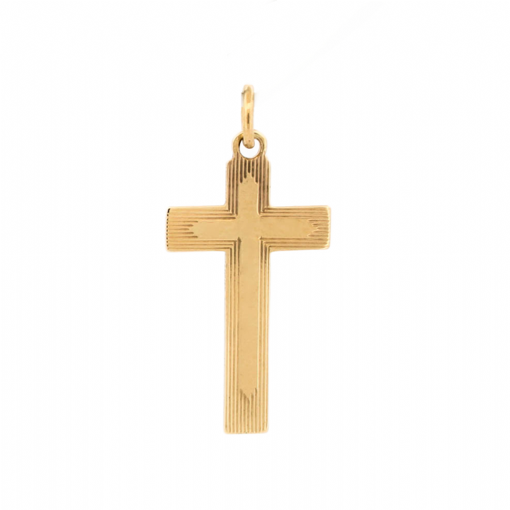 Pre-Owned 9ct Yellow Gold Lined Cross Pendant 1510150