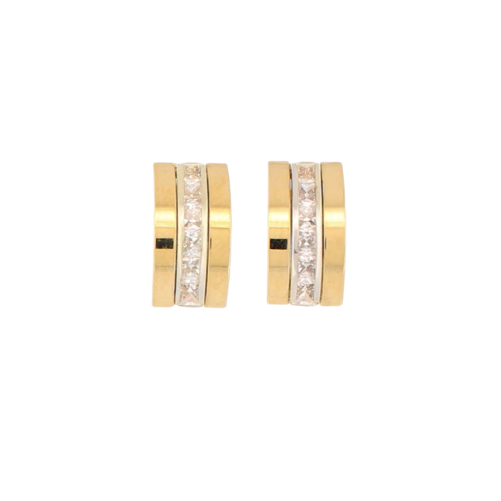 Pre-Owned 9ct Yellow Gold CZ Half Hoop Stud Earrings