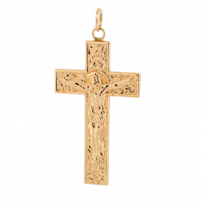 Pre-Owned 9ct Yellow Gold Engraved Crucifix Pendant 7013496