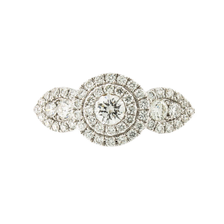 18ct White Gold Diamond Triple Cluster Ring Total 0.80ct