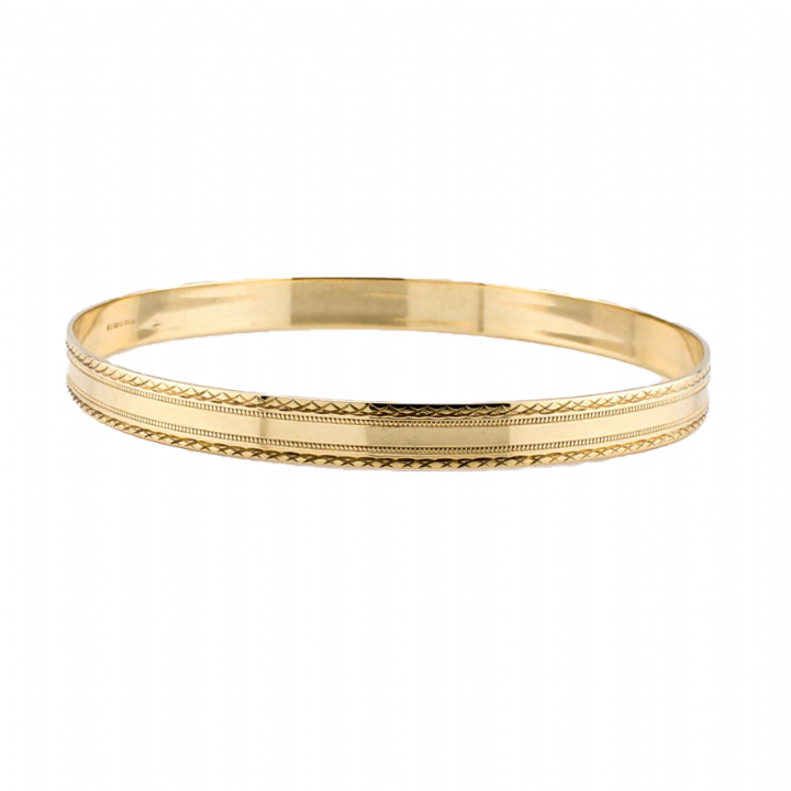 Pre-Owned 9ct Yellow Gold Patterned Edge Childs Bangle 1504177