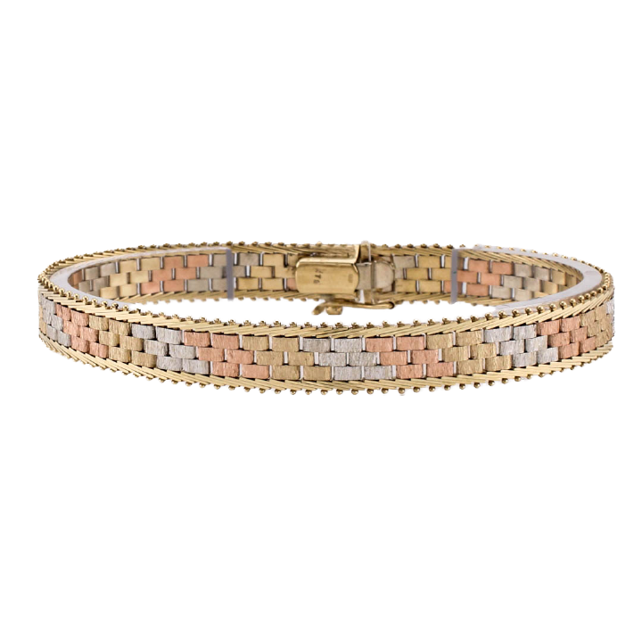 Pre-Owned 9ct 3 Colour Gold Brick Style Bracelet 1503065