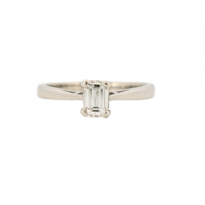Pre-Owned 18ct Gold Emerald Cut Diamond Solitaire Ring 0.51ct