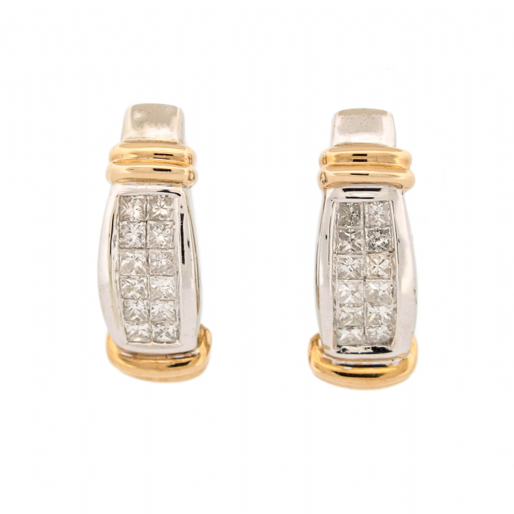 Pre-Owned 9ct 2 Colour Gold Diamond Earrings Total 1.00ct