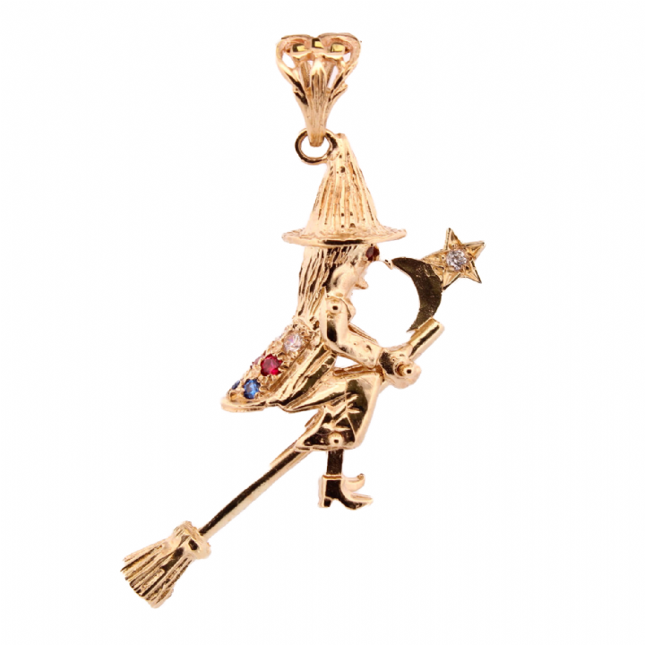Pre-Owned 9ct Yellow Gold Stone Set Witch Pendant 1510168
