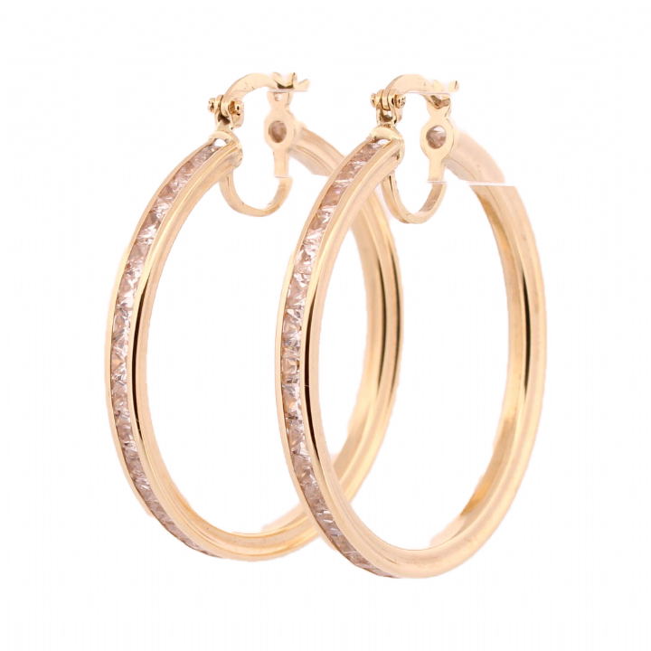 Pre-Owned 9ct Yellow Gold Stone Set Hoop Earrings