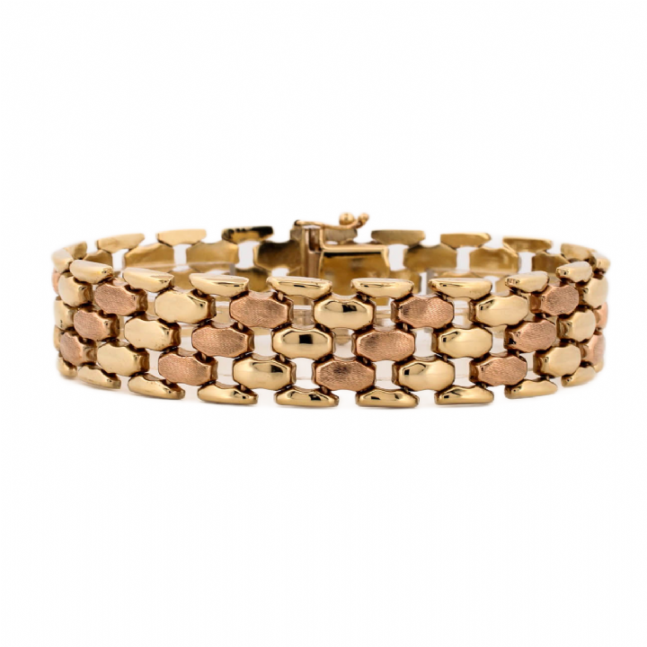 Pre-Owned 9ct 2 Colour Gold Fancy Brick Style Bracelet