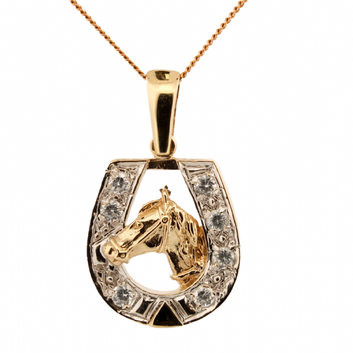 Pre-Owned 9ct Yellow Gold Stone Set Horseshoe Pendant