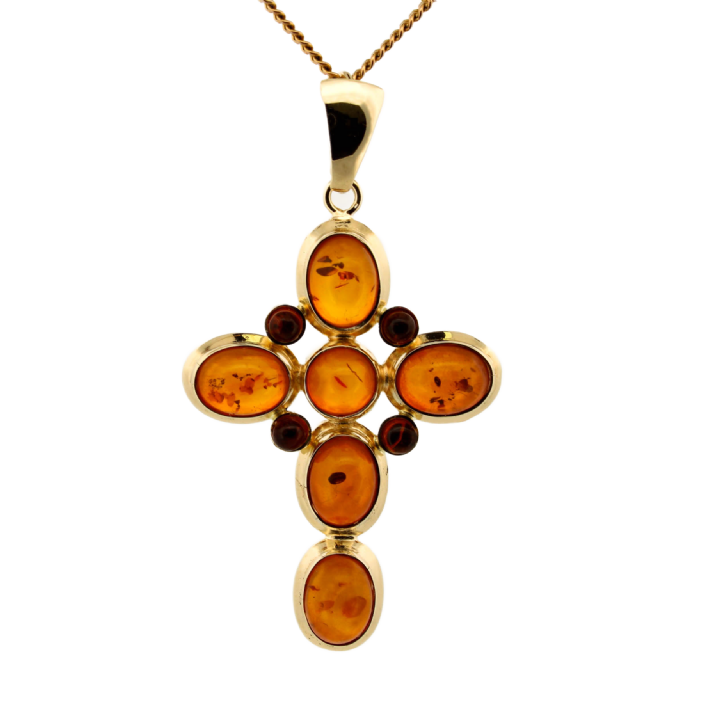 Pre-Owned 14ct Yellow Gold Amber Cross Pendant