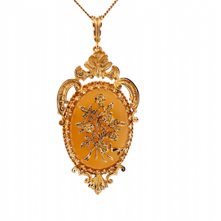 Pre-Owned 9ct Yellow Gold Floral Agate Pendant/Brooch