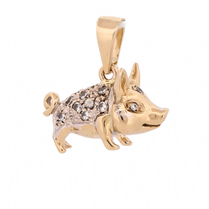 Pre-Owned 9ct Yellow Gold Stone Set Pig Pendant