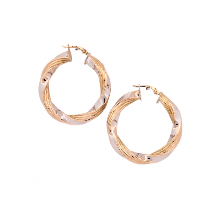 Pre-Owned 9ct Yellow & White Gold Twist Hoop Earrings