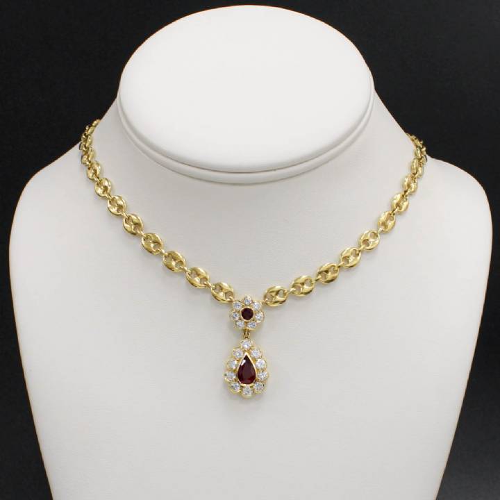 Pre-Owned 18ct Yellow Gold Ruby & Diamond Necklace Total 2.25ct