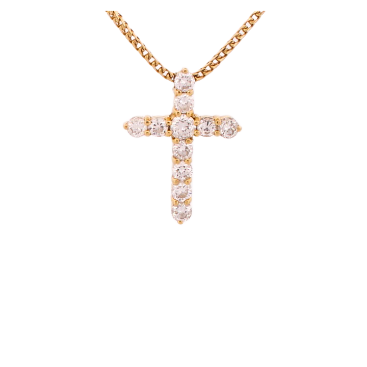 Pre-Owned 18ct Gold Diamond Cross Pendant & Chain Total 0.67ct