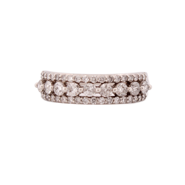 Pre-Owned 18ct White Gold Diamond 3 Row Band Ring Total 1.00ct