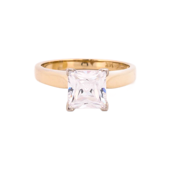 Pre-Owned 14ct Yellow Gold Square Solitaire Dress Ring