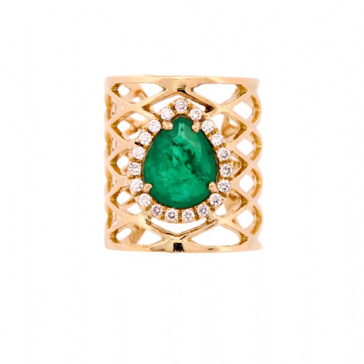 Pre-Owned 18ct Yellow Gold Emerald & Diamond Ring Total 0.62ct 1609188