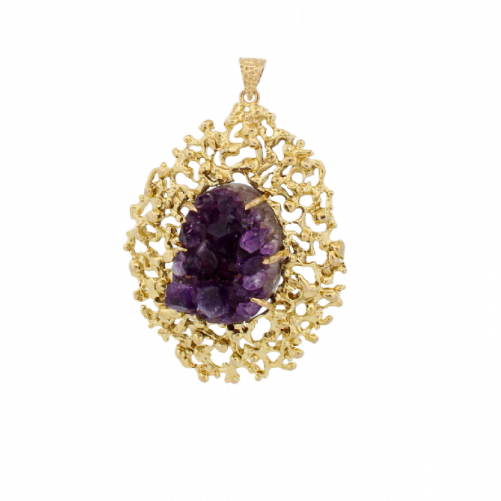 Pre-Owned 9ct Yellow Gold Fancy Uncut Amethyst Pendant 1510195