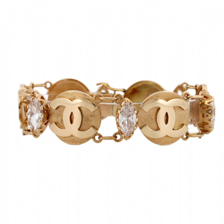 Pre-Owned 14ct Yellow Gold Stone Set 'CC' Bracelet