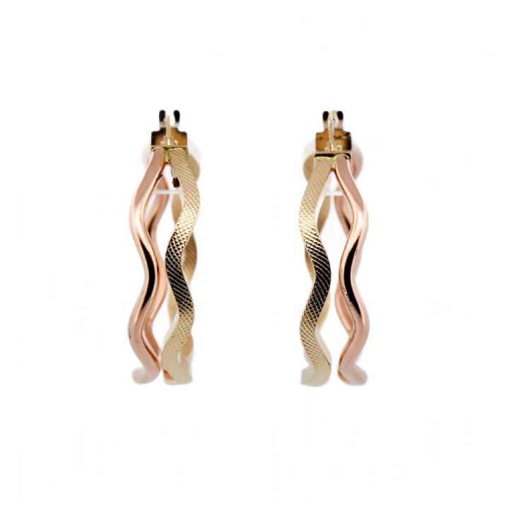 Pre-Owned 18ct Yellow & Rose Gold Wave Hoop Earrings