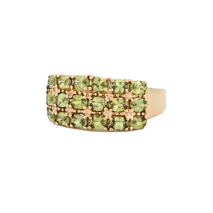 Pre-Owned 9ct Yellow Gold Green Demantoid 3 Row Ring