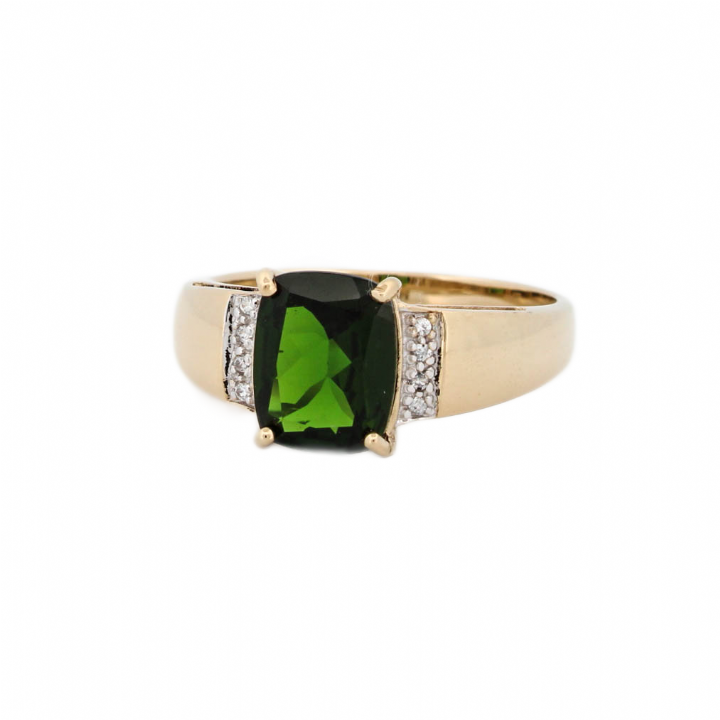 Pre-Owned 9ct Yellow Gold Green & White Diopside Ring 1506065