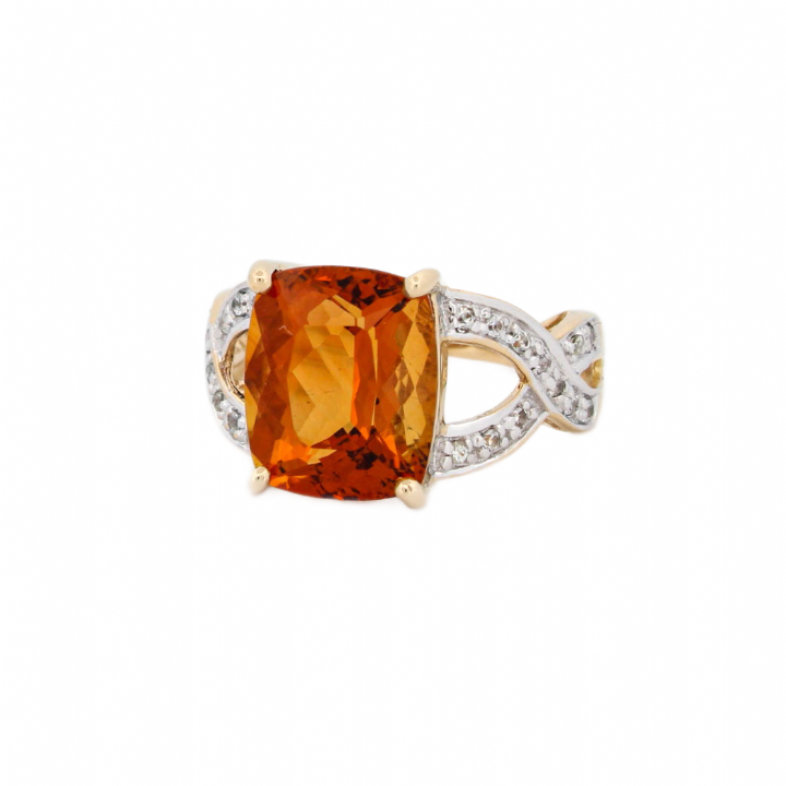 Pre-Owned 9ct Yellow Gold Madeira Citrine & White Sapphire Ring