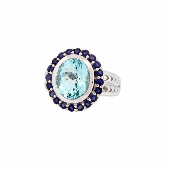 Pre-Owned 14ct White Gold Aquamarine & Iolite Cluster Ring