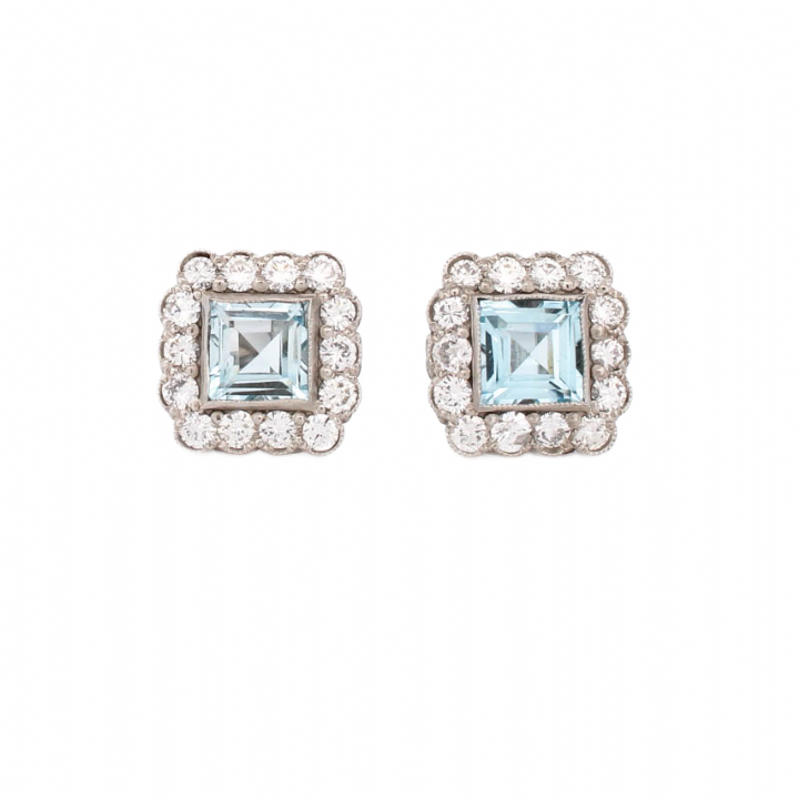 Pre-Owned Platinum Diamond & Topaz Cluster Earrings 7113371