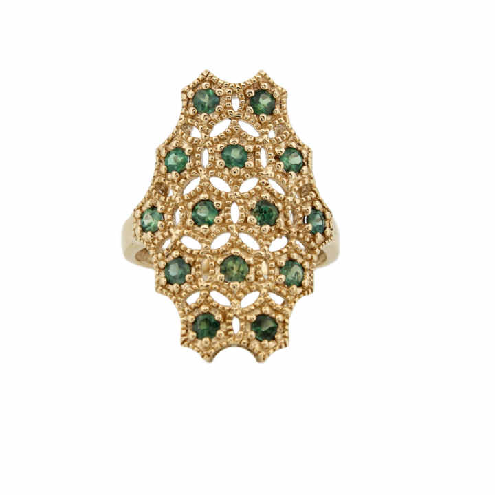 Pre-Owned 9ct Yellow Gold Green Tourmaline Cluster Ring