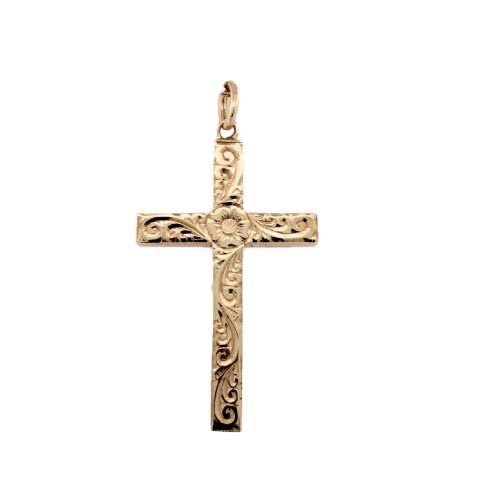 Pre-Owned 9ct Yellow Gold Large Flower Cross Pendant 1510225